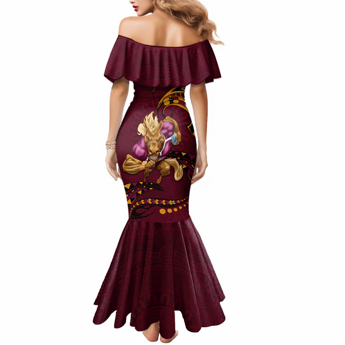 nrl-broncos-premiers-mermaid-dress-mascot-with-polynesian-pattern-version-2023