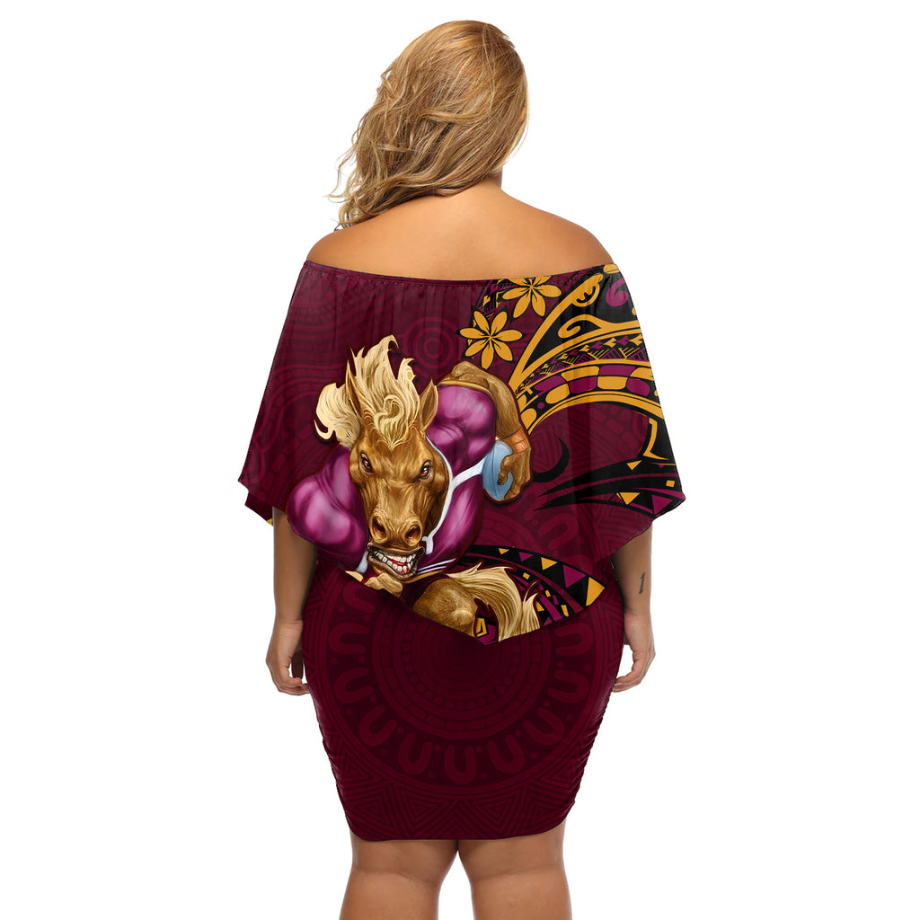nrl-broncos-premiers-off-shoulder-short-dress-mascot-with-polynesian-pattern-version-2023