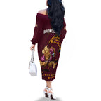 nrl-broncos-premiers-off-the-shoulder-long-sleeve-dress-mascot-with-polynesian-pattern-version-2023