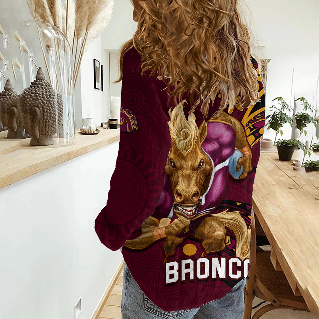 NRL Broncos Premiers Women Casual Shirt Mascot with Polynesian Pattern Version 2023 LT9