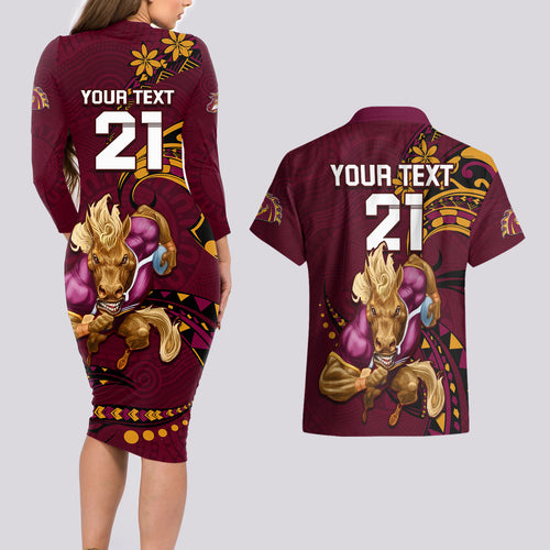 custom-nrl-broncos-premiers-couples-matching-long-sleeve-bodycon-dress-and-hawaiian-shirt-mascot-with-polynesian-pattern-version-2023