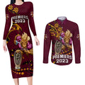 custom-nrl-broncos-premiers-couples-matching-long-sleeve-bodycon-dress-and-long-sleeve-button-shirts-mascot-with-polynesian-pattern-version-2023