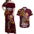 custom-nrl-broncos-premiers-couples-matching-off-shoulder-maxi-dress-and-hawaiian-shirt-mascot-with-polynesian-pattern-version-2023