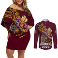 custom-nrl-broncos-premiers-couples-matching-off-shoulder-short-dress-and-long-sleeve-button-shirts-mascot-with-polynesian-pattern-version-2023