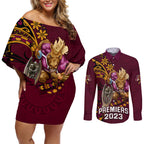 custom-nrl-broncos-premiers-couples-matching-off-shoulder-short-dress-and-long-sleeve-button-shirts-mascot-with-polynesian-pattern-version-2023
