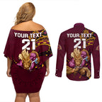 custom-nrl-broncos-premiers-couples-matching-off-shoulder-short-dress-and-long-sleeve-button-shirts-mascot-with-polynesian-pattern-version-2023