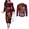 custom-nrl-broncos-premiers-couples-matching-off-the-shoulder-long-sleeve-dress-and-long-sleeve-button-shirts-mascot-with-polynesian-pattern-version-2023