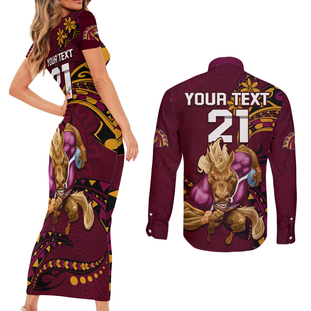 custom-nrl-broncos-premiers-couples-matching-short-sleeve-bodycon-dress-and-long-sleeve-button-shirts-mascot-with-polynesian-pattern-version-2023