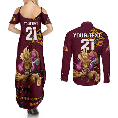custom-nrl-broncos-premiers-couples-matching-summer-maxi-dress-and-long-sleeve-button-shirts-mascot-with-polynesian-pattern-version-2023