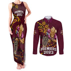 custom-nrl-broncos-premiers-couples-matching-tank-maxi-dress-and-long-sleeve-button-shirts-mascot-with-polynesian-pattern-version-2023