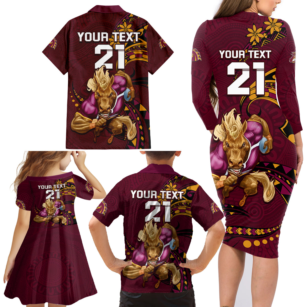 custom-nrl-broncos-premiers-family-matching-long-sleeve-bodycon-dress-and-hawaiian-shirt-mascot-with-polynesian-pattern-version-2023