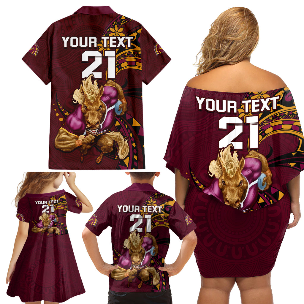 custom-nrl-broncos-premiers-family-matching-off-shoulder-short-dress-and-hawaiian-shirt-mascot-with-polynesian-pattern-version-2023