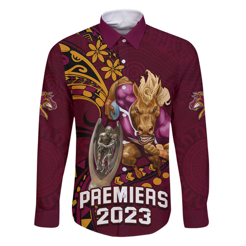custom-nrl-broncos-premiers-family-matching-off-shoulder-short-dress-and-hawaiian-shirt-mascot-with-polynesian-pattern-version-2023