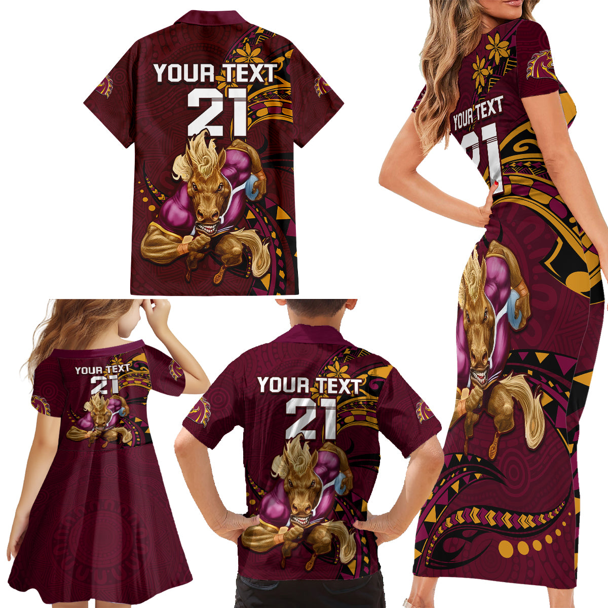 custom-nrl-broncos-premiers-family-matching-short-sleeve-bodycon-dress-and-hawaiian-shirt-mascot-with-polynesian-pattern-version-2023