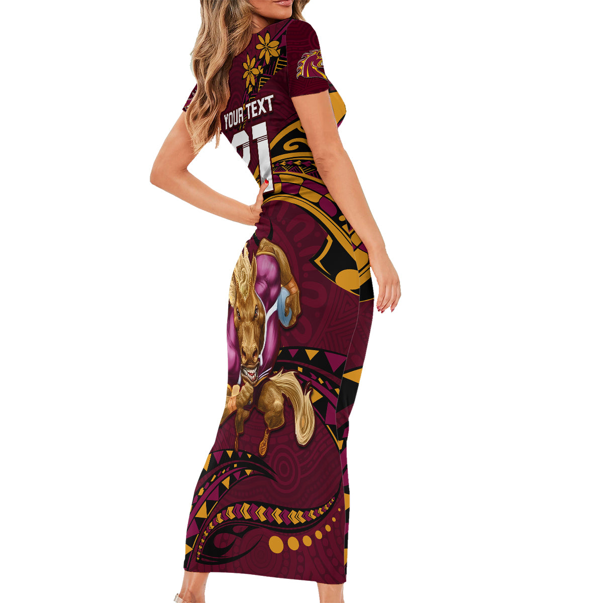 custom-nrl-broncos-premiers-family-matching-short-sleeve-bodycon-dress-and-hawaiian-shirt-mascot-with-polynesian-pattern-version-2023