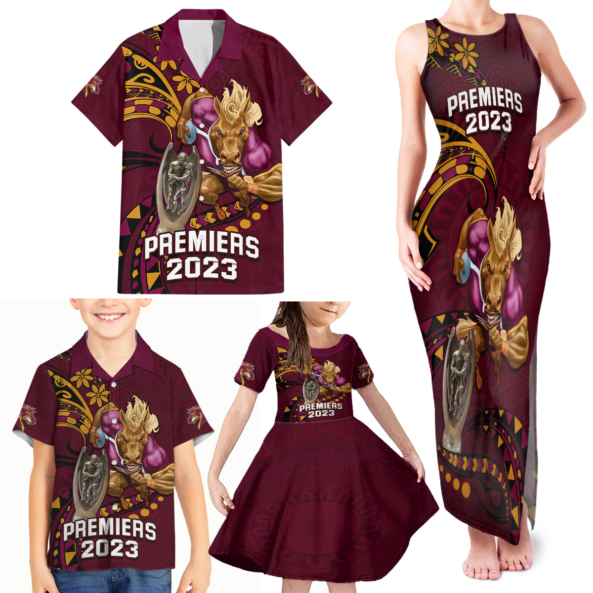 custom-nrl-broncos-premiers-family-matching-tank-maxi-dress-and-hawaiian-shirt-mascot-with-polynesian-pattern-version-2023