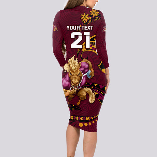 custom-nrl-broncos-premiers-long-sleeve-bodycon-dress-mascot-with-polynesian-pattern-version-2023