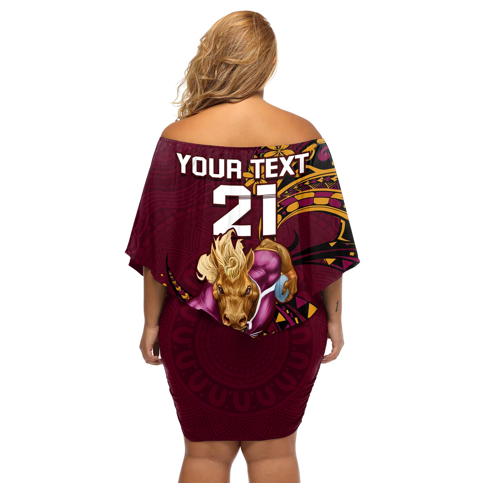 custom-nrl-broncos-premiers-off-shoulder-short-dress-mascot-with-polynesian-pattern-version-2023