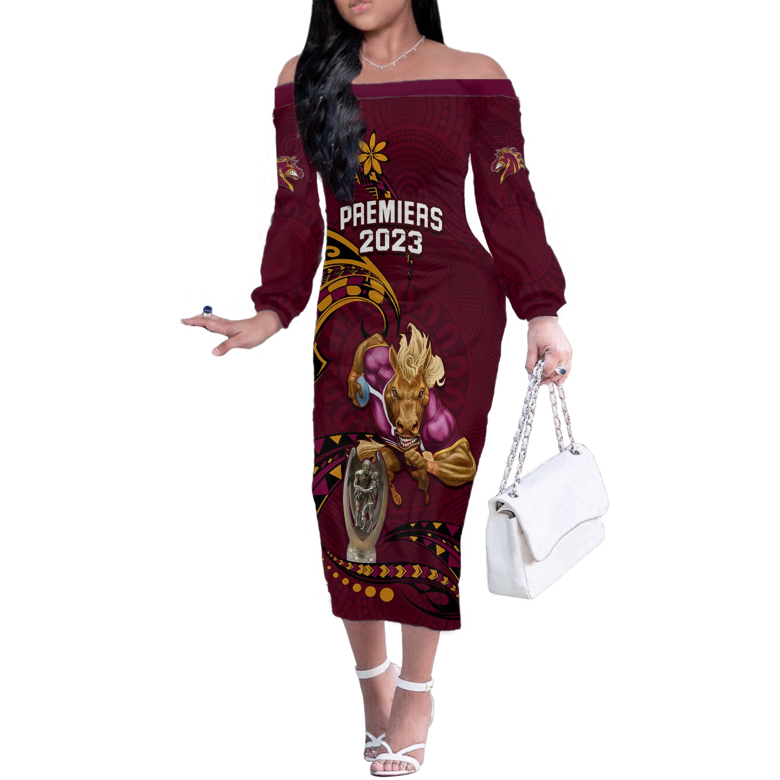 custom-nrl-broncos-premiers-off-the-shoulder-long-sleeve-dress-mascot-with-polynesian-pattern-version-2023