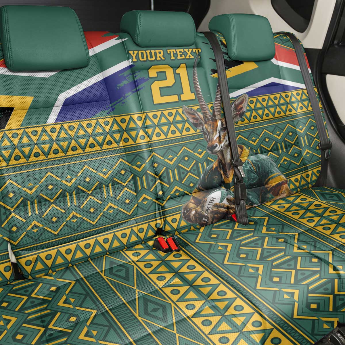 Custom South Africa Rugby Bokke Mascot Back Car Seat Cover With Flag Style