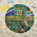Custom South Africa Rugby Bokke Mascot Beach Blanket With Flag Style