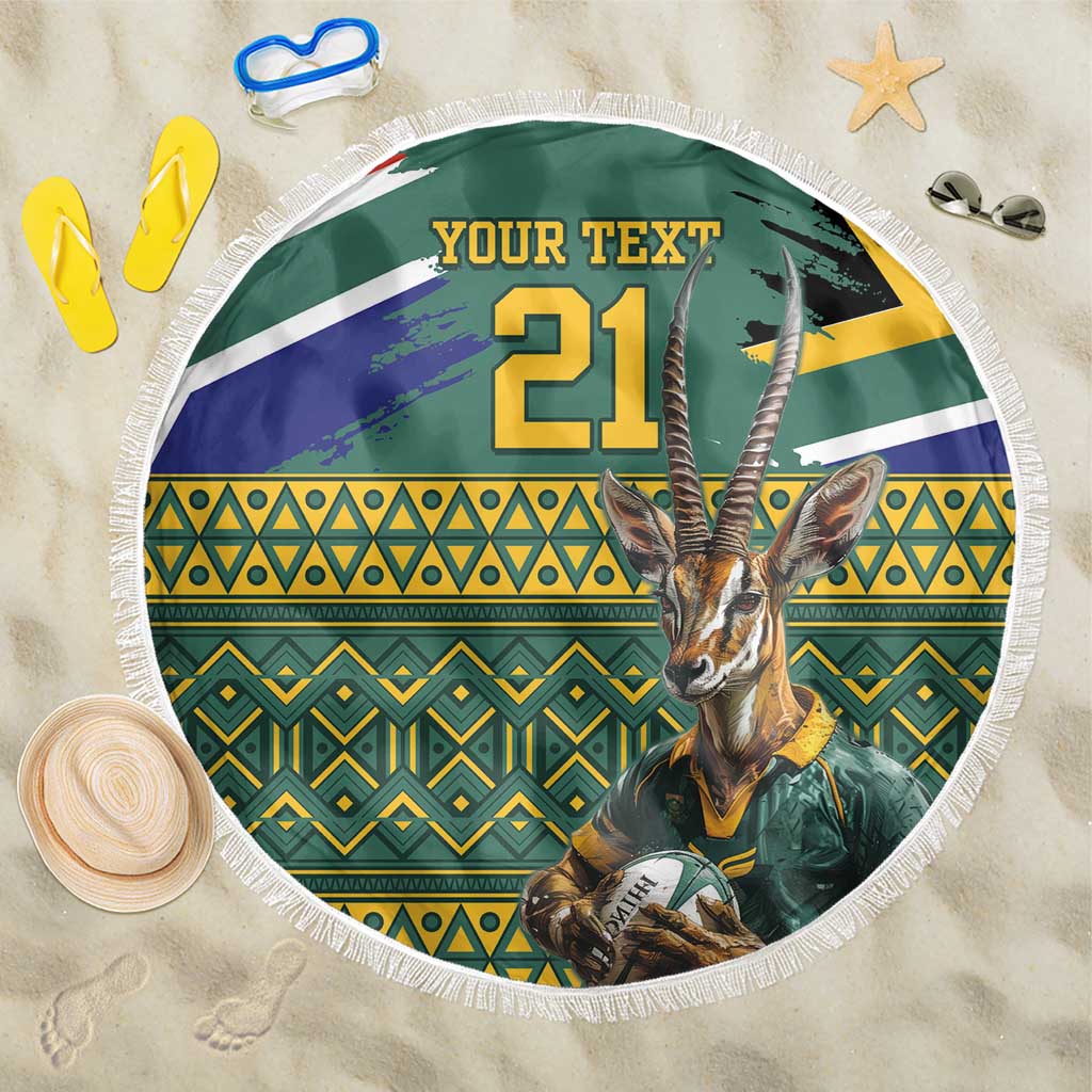 Custom South Africa Rugby Bokke Mascot Beach Blanket With Flag Style