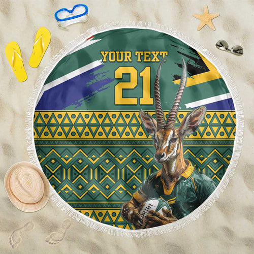 Custom South Africa Rugby Bokke Mascot Beach Blanket With Flag Style