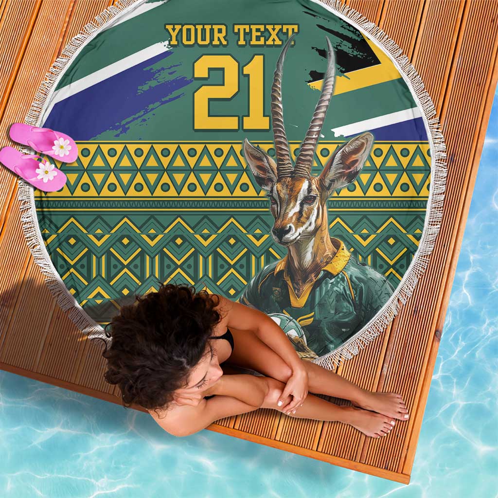 Custom South Africa Rugby Bokke Mascot Beach Blanket With Flag Style