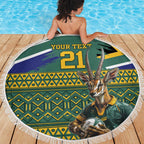 Custom South Africa Rugby Bokke Mascot Beach Blanket With Flag Style
