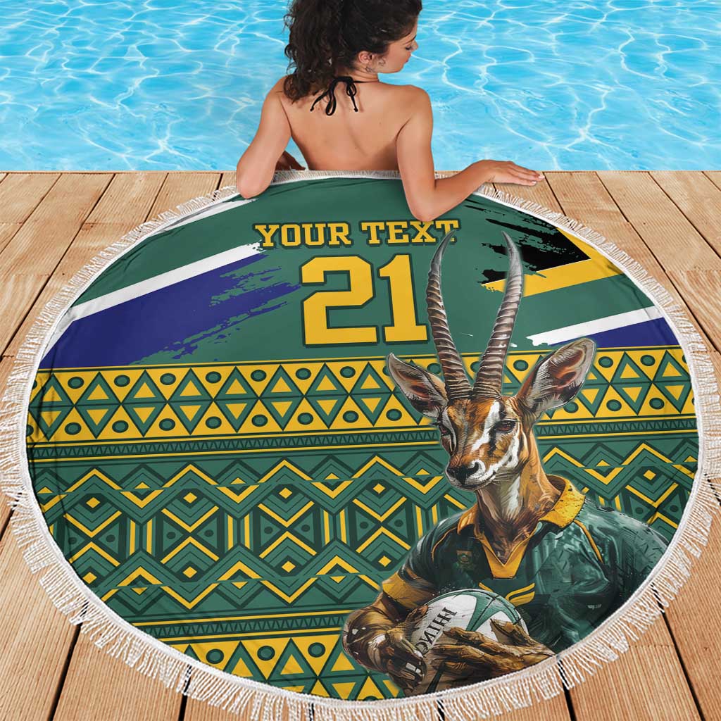 Custom South Africa Rugby Bokke Mascot Beach Blanket With Flag Style