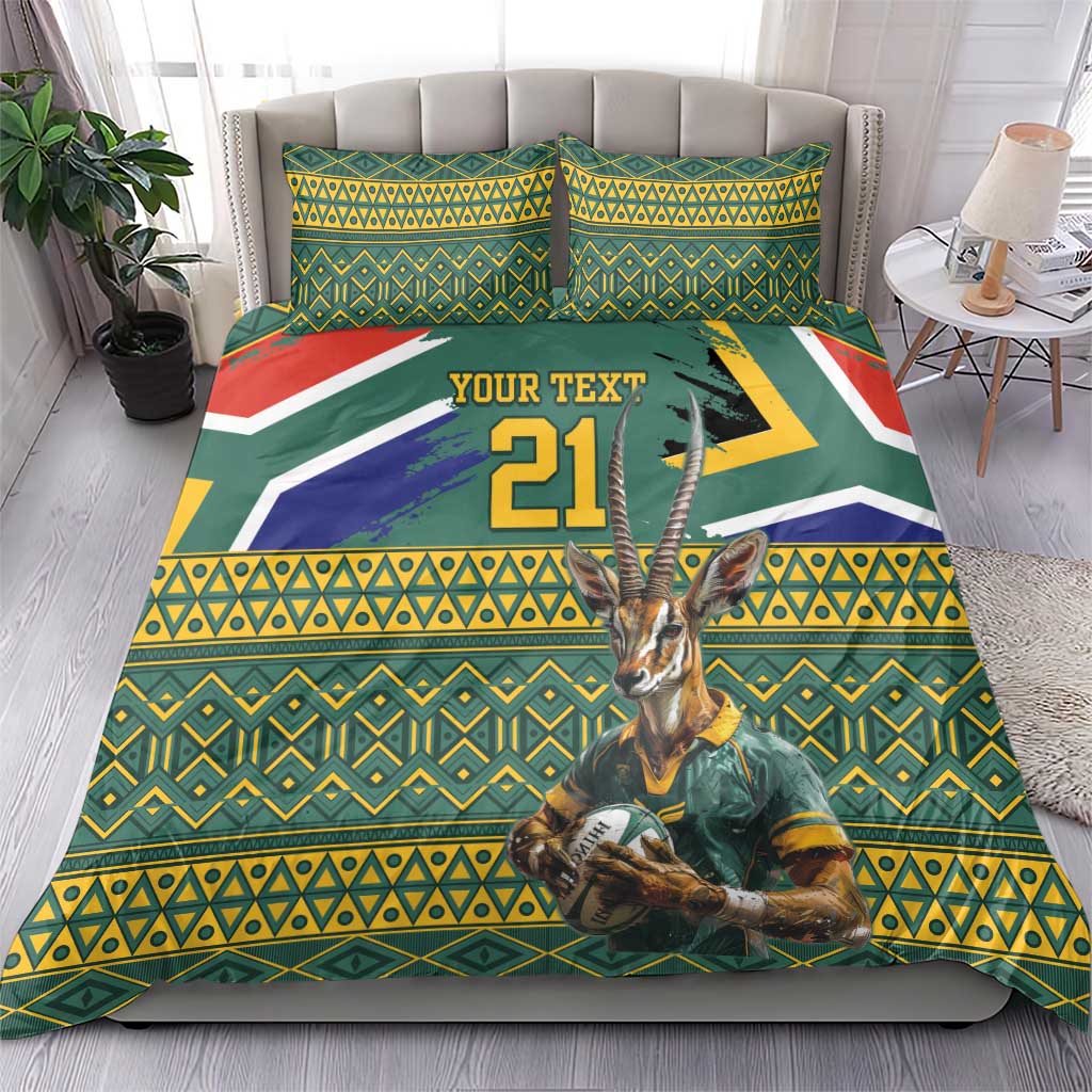 Custom South Africa Rugby Bokke Mascot Bedding Set With Flag Style