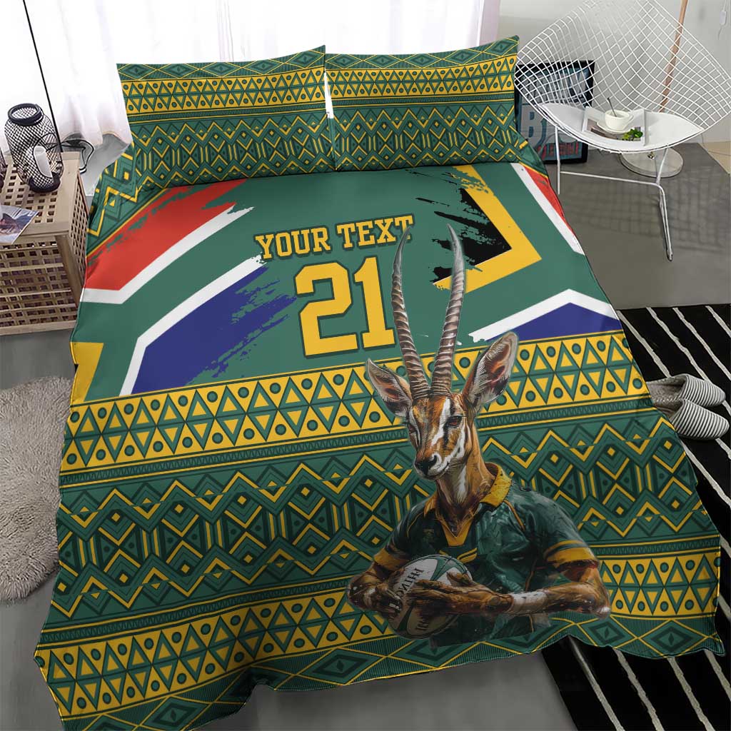 Custom South Africa Rugby Bokke Mascot Bedding Set With Flag Style