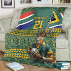 Custom South Africa Rugby Bokke Mascot Blanket With Flag Style