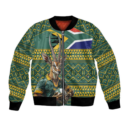 Custom South Africa Rugby Bokke Mascot Bomber Jacket With Flag Style
