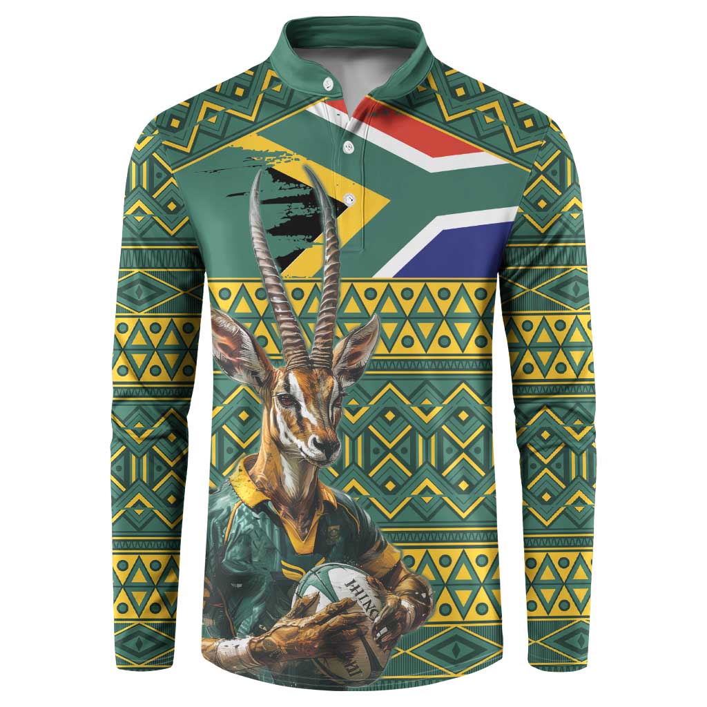 Custom South Africa Rugby Bokke Mascot Button Sweatshirt With Flag Style