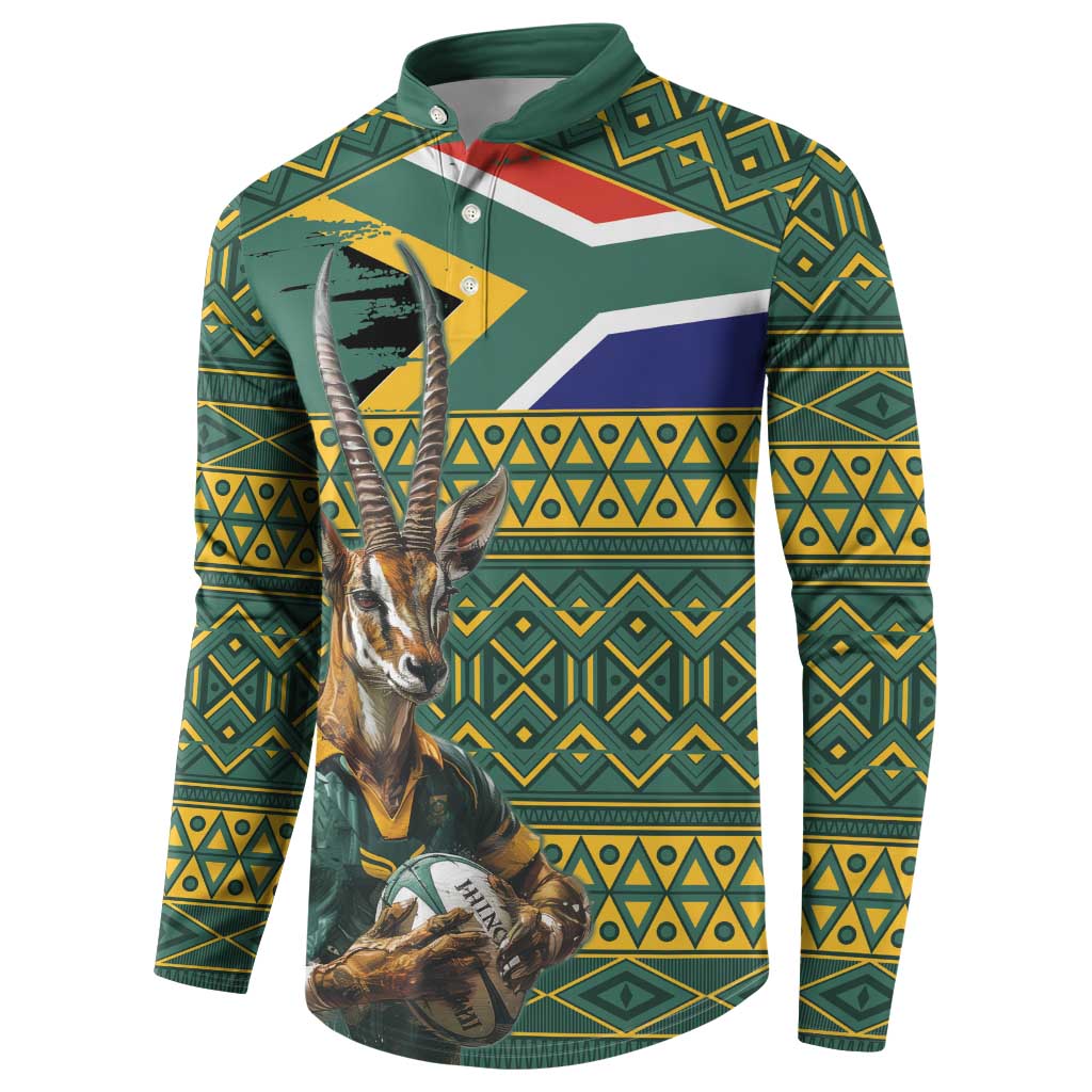 Custom South Africa Rugby Bokke Mascot Button Sweatshirt With Flag Style