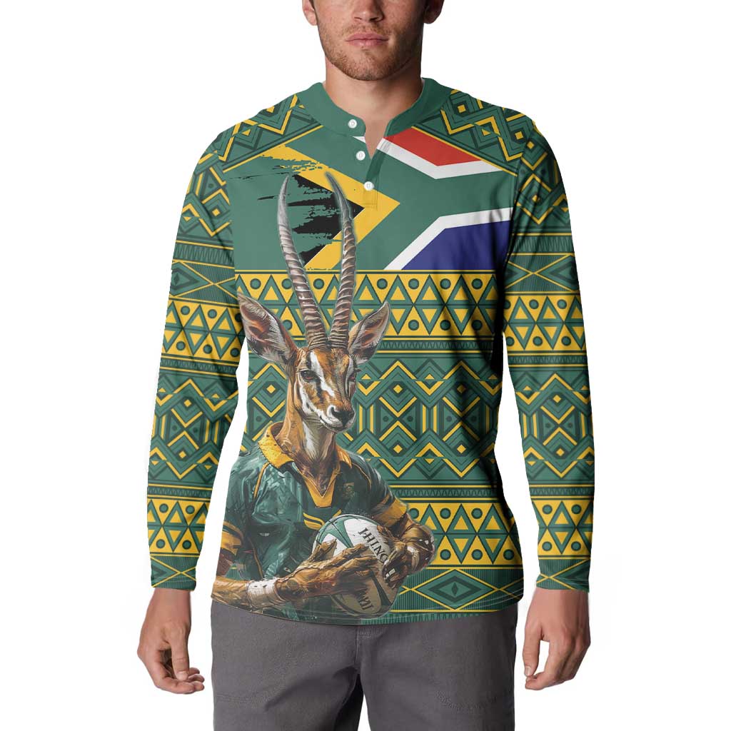 Custom South Africa Rugby Bokke Mascot Button Sweatshirt With Flag Style