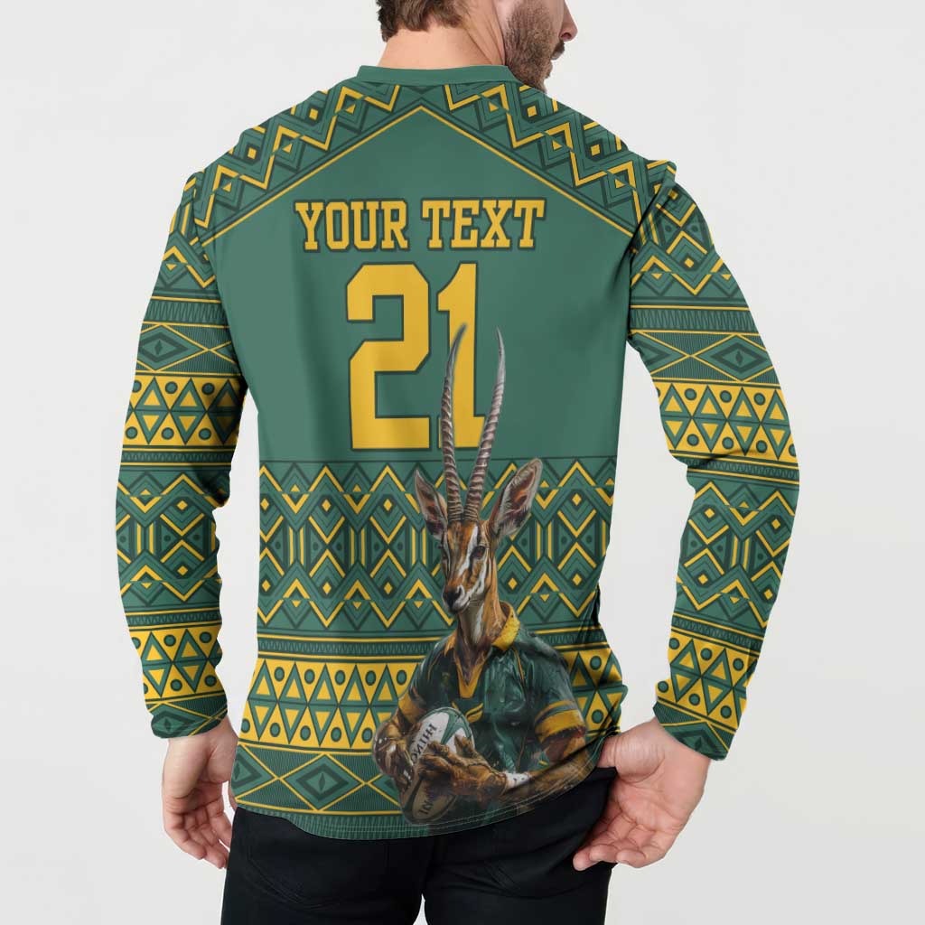 Custom South Africa Rugby Bokke Mascot Button Sweatshirt With Flag Style