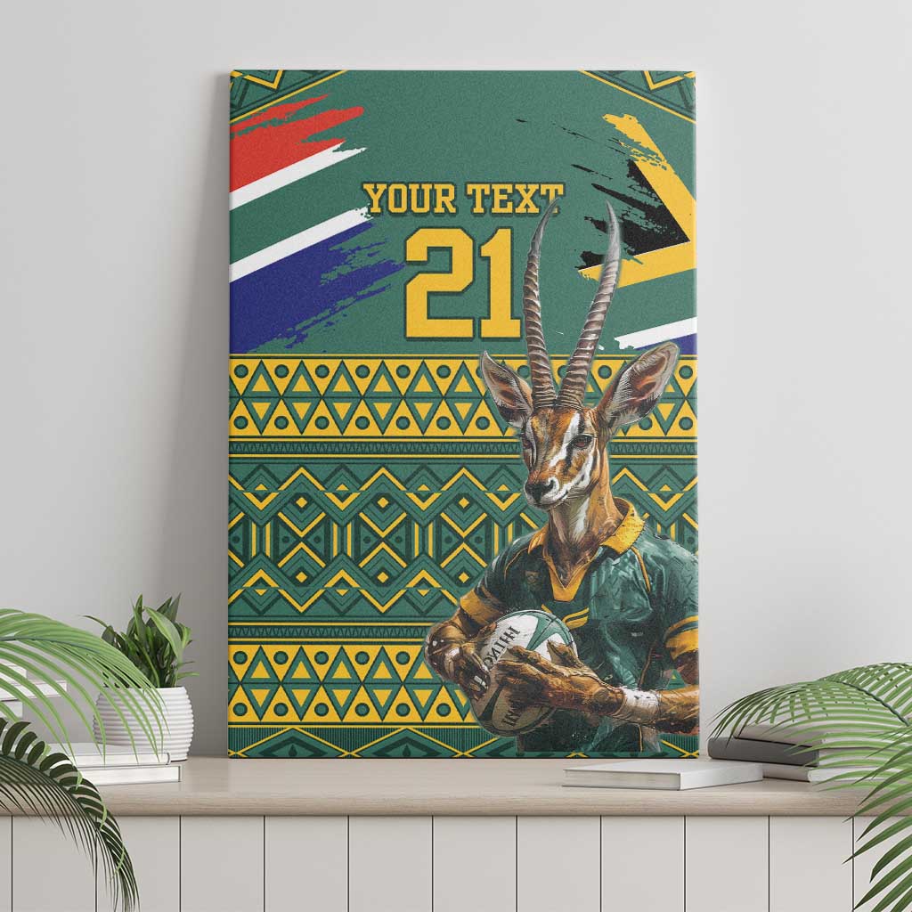 Custom South Africa Rugby Bokke Mascot Canvas Wall Art With Flag Style