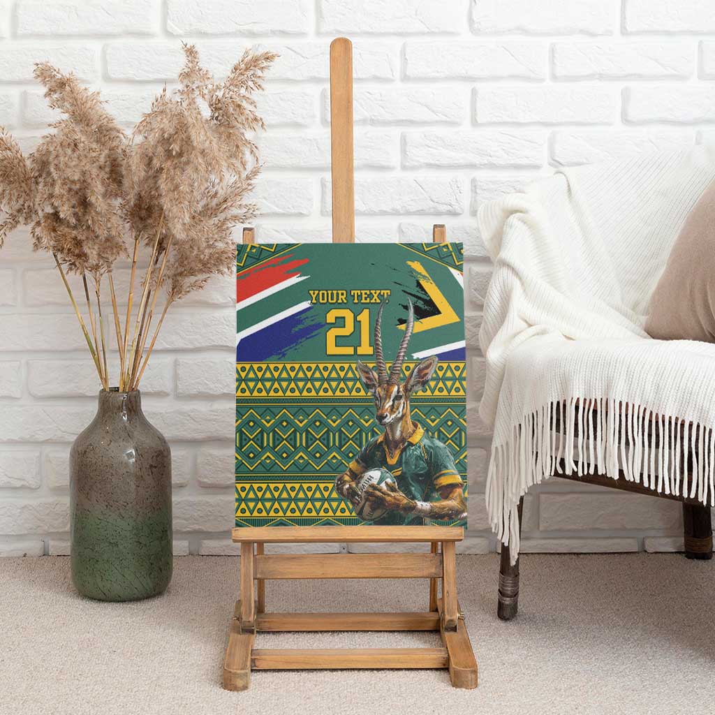 Custom South Africa Rugby Bokke Mascot Canvas Wall Art With Flag Style