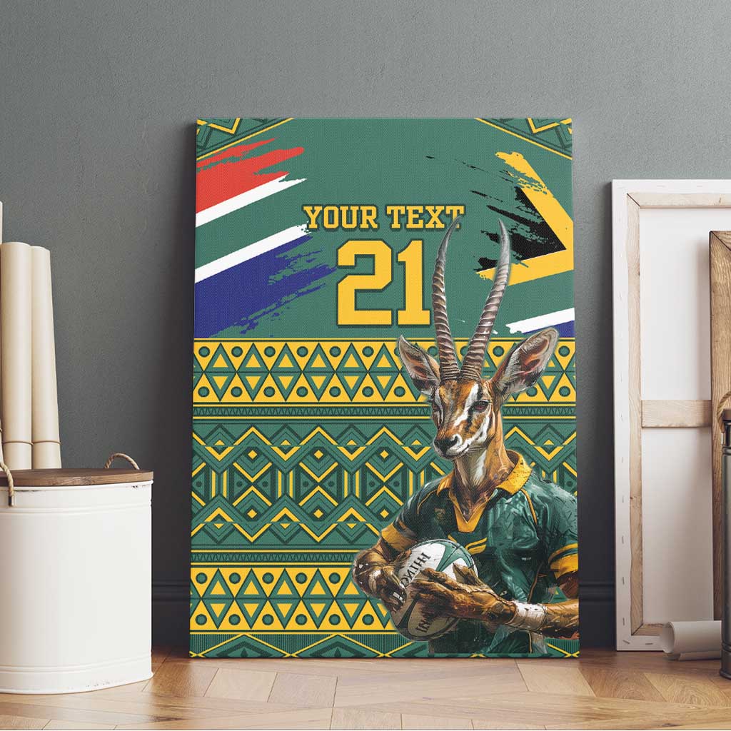 Custom South Africa Rugby Bokke Mascot Canvas Wall Art With Flag Style