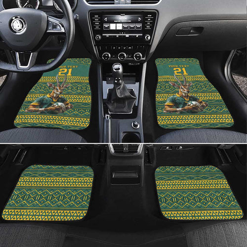 Custom South Africa Rugby Bokke Mascot Car Mats With Flag Style