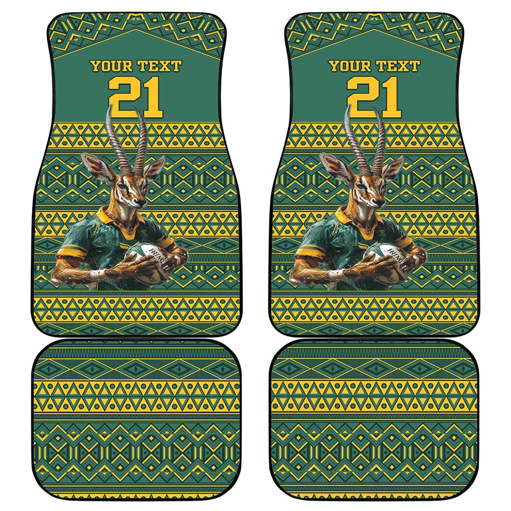 Custom South Africa Rugby Bokke Mascot Car Mats With Flag Style