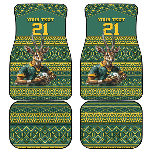 Custom South Africa Rugby Bokke Mascot Car Mats With Flag Style