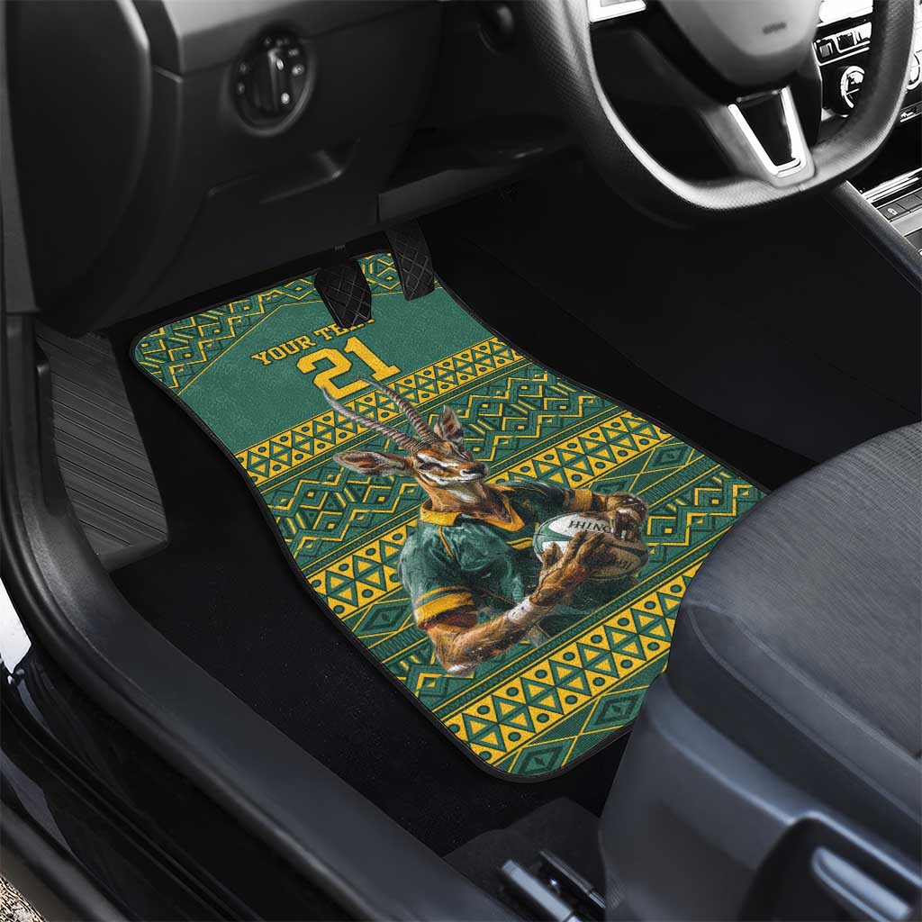 Custom South Africa Rugby Bokke Mascot Car Mats With Flag Style