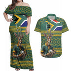Custom South Africa Rugby Bokke Mascot Couples Matching Off Shoulder Maxi Dress and Hawaiian Shirt With Flag Style