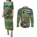Custom South Africa Rugby Bokke Mascot Couples Matching Puletasi and Long Sleeve Button Shirt With Flag Style