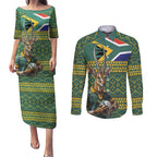 Custom South Africa Rugby Bokke Mascot Couples Matching Puletasi and Long Sleeve Button Shirt With Flag Style
