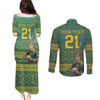 Custom South Africa Rugby Bokke Mascot Couples Matching Puletasi and Long Sleeve Button Shirt With Flag Style