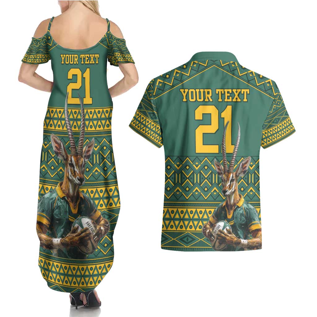 Custom South Africa Rugby Bokke Mascot Couples Matching Summer Maxi Dress and Hawaiian Shirt With Flag Style